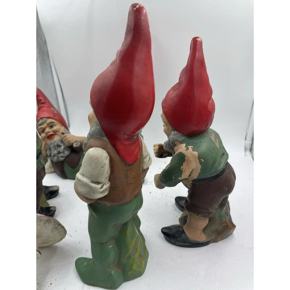 RARE Vintage Heissner West Germany Terracotta Garden Gnome Set of 4 + Mushroom
